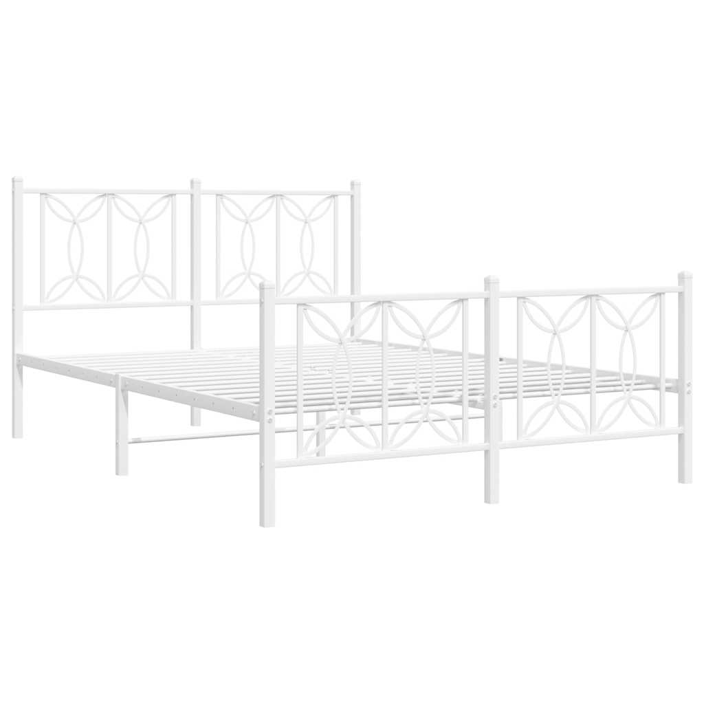 vidaXL Metalowa rama łóżka z wezgłowiem i zanóżkiem, biała, 135x190 cm