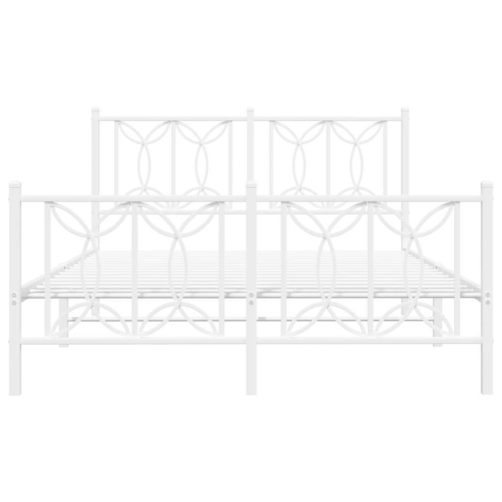 vidaXL Metalowa rama łóżka z wezgłowiem i zanóżkiem, biała, 135x190 cm
