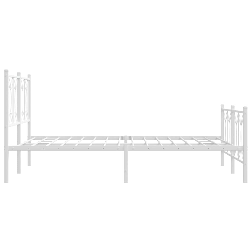 vidaXL Metalowa rama łóżka z wezgłowiem i zanóżkiem, biała, 135x190 cm