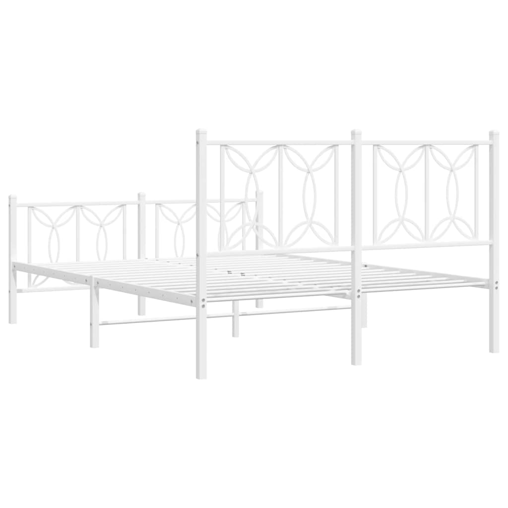 vidaXL Metalowa rama łóżka z wezgłowiem i zanóżkiem, biała, 135x190 cm