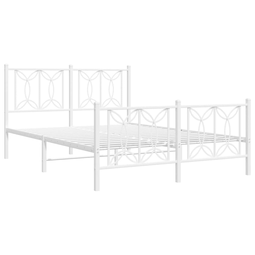 vidaXL Metalowa rama łóżka z wezgłowiem i zanóżkiem, biała, 140x200 cm