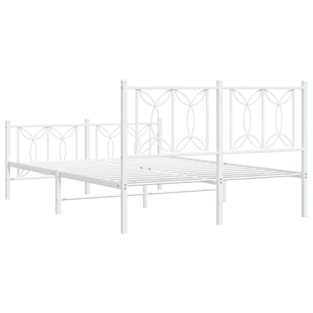 vidaXL Metalowa rama łóżka z wezgłowiem i zanóżkiem, biała, 140x200 cm