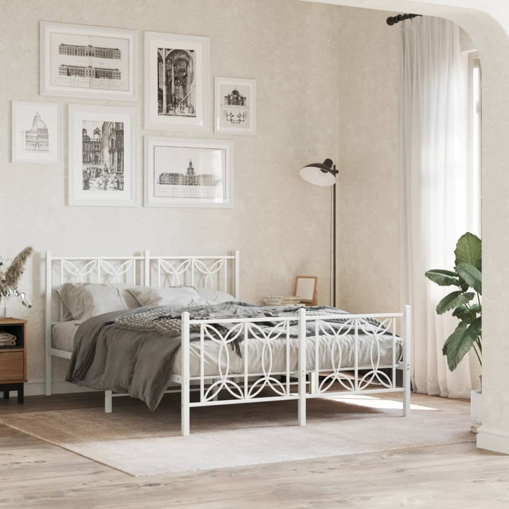 vidaXL Metalowa rama łóżka z wezgłowiem i zanóżkiem, biała, 140x200 cm