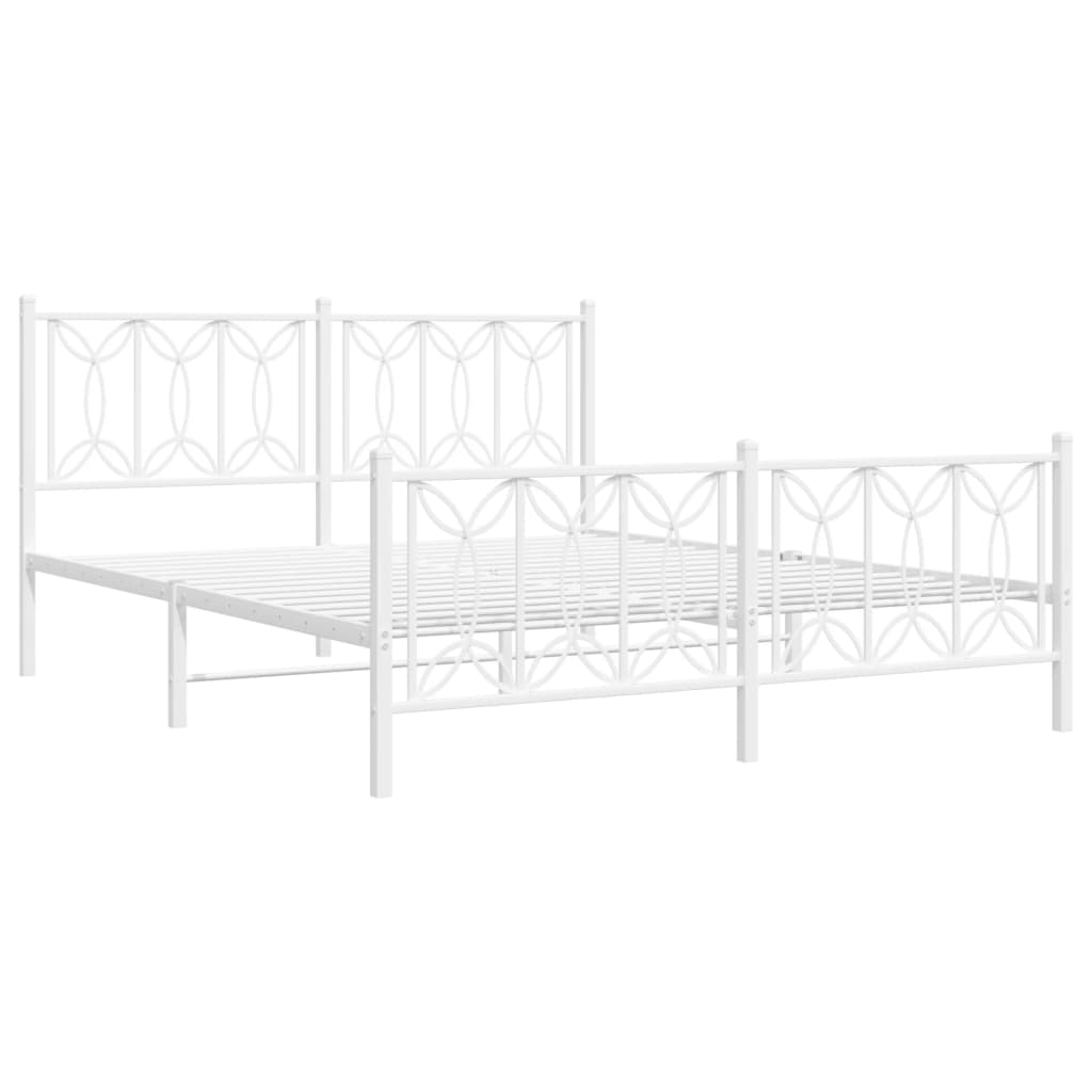 vidaXL Metalowa rama łóżka z wezgłowiem i zanóżkiem, biała, 150x200 cm