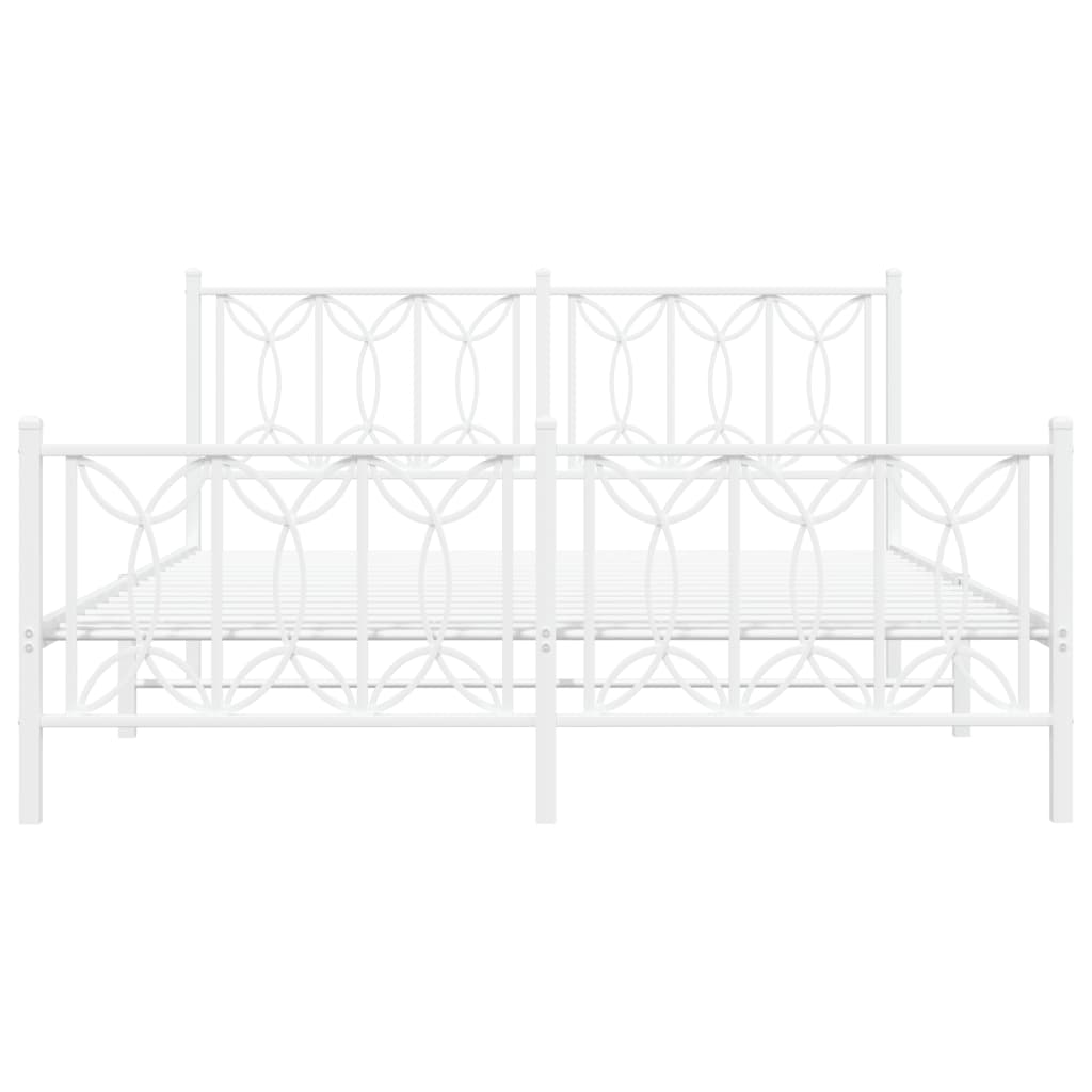 vidaXL Metalowa rama łóżka z wezgłowiem i zanóżkiem, biała, 150x200 cm