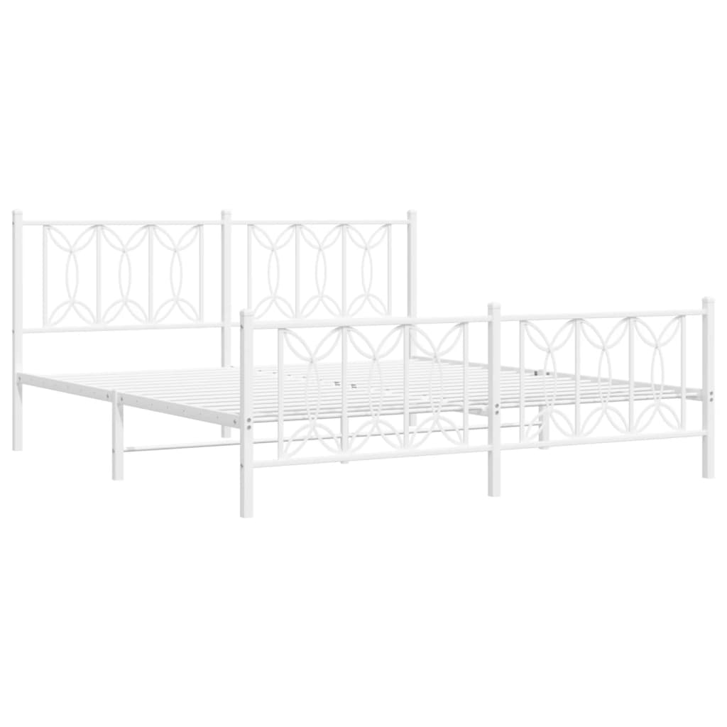 vidaXL Metalowa rama łóżka z wezgłowiem i zanóżkiem, biała, 180x200 cm