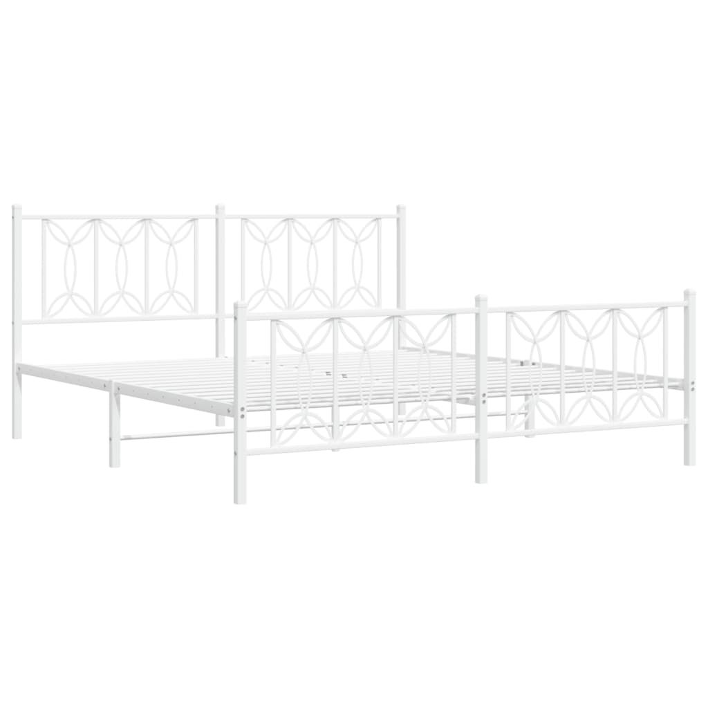 vidaXL Metalowa rama łóżka z wezgłowiem i zanóżkiem, biała, 183x213 cm