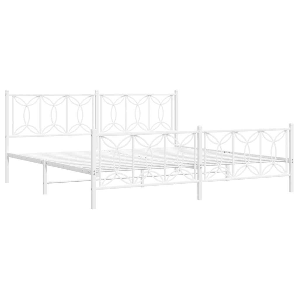 vidaXL Metalowa rama łóżka z wezgłowiem i zanóżkiem, biała, 200x200 cm