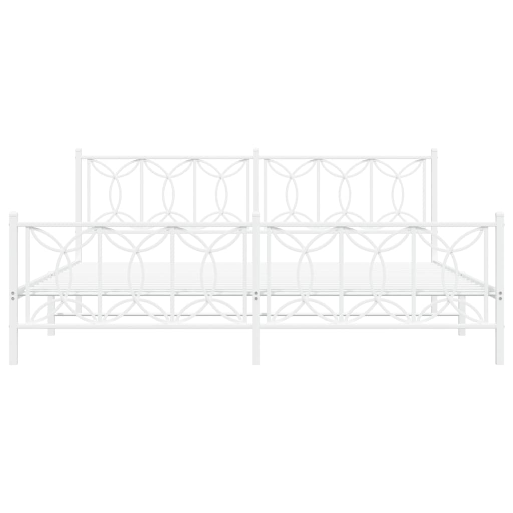 vidaXL Metalowa rama łóżka z wezgłowiem i zanóżkiem, biała, 200x200 cm