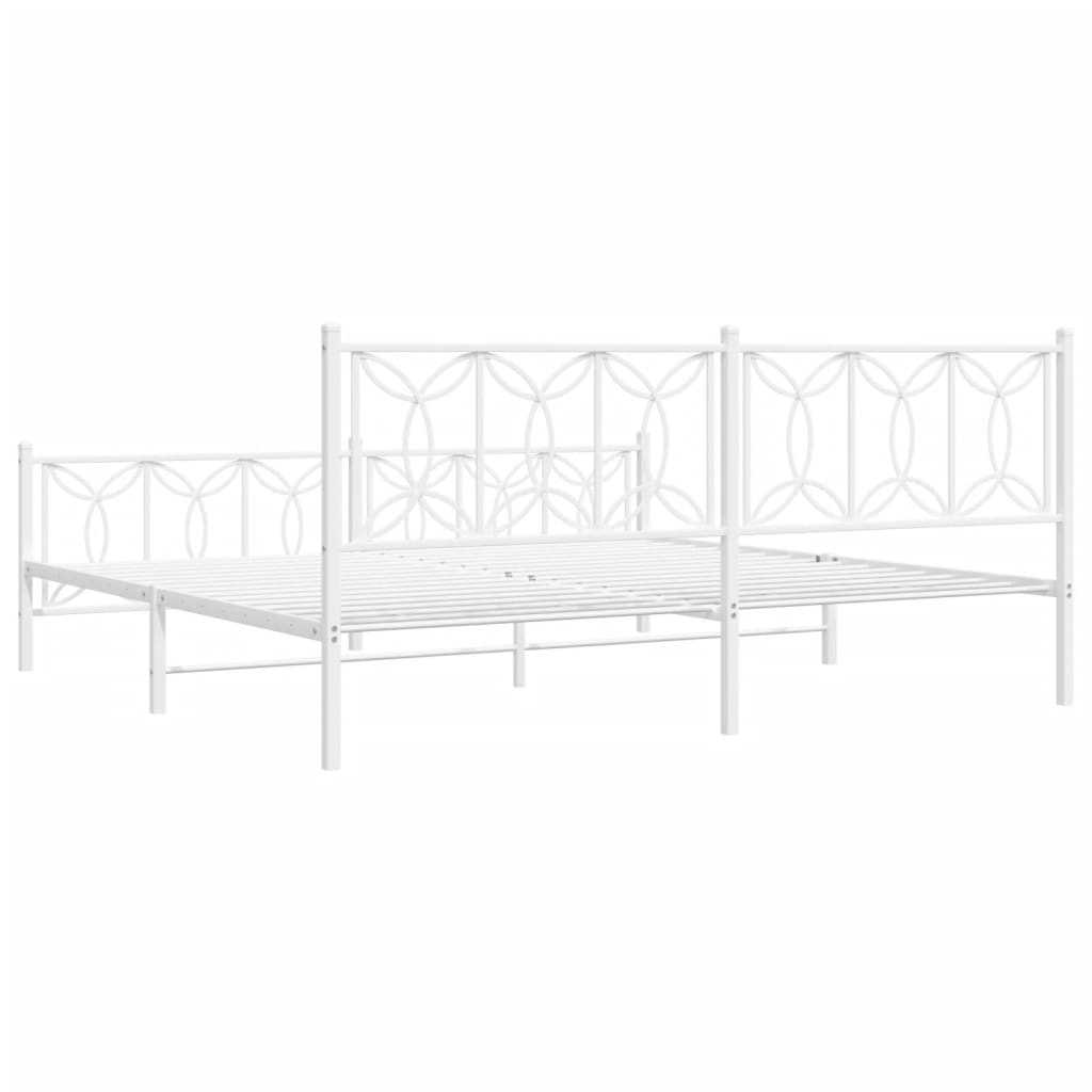 vidaXL Metalowa rama łóżka z wezgłowiem i zanóżkiem, biała, 200x200 cm