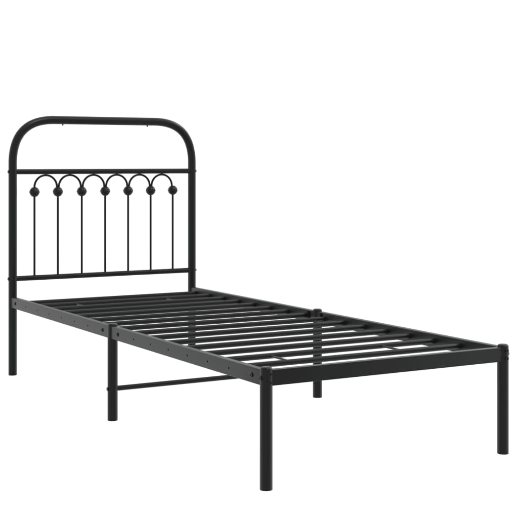 vidaXL Metalowa rama łóżka z wezgłowiem, czarna, 75x190 cm