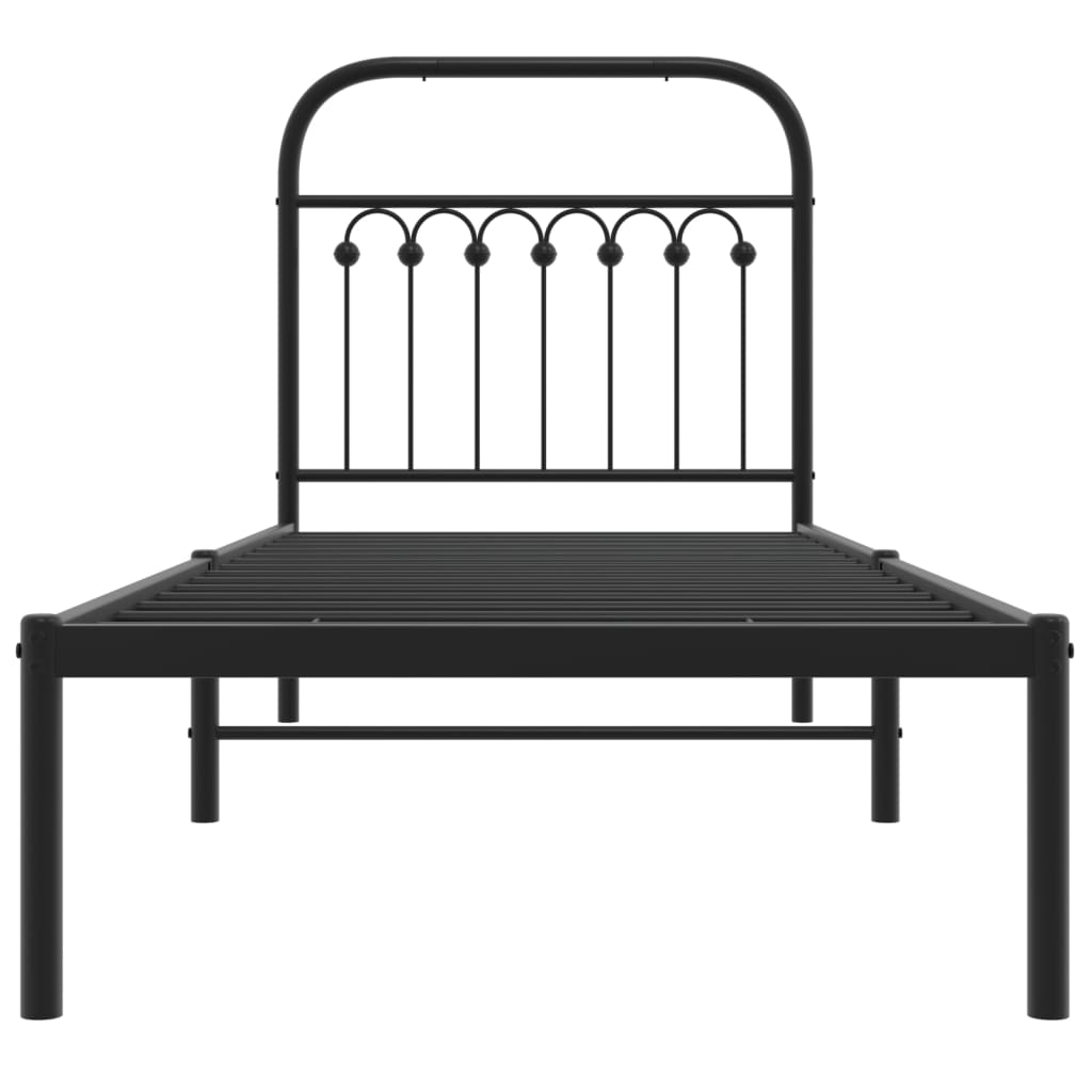 vidaXL Metalowa rama łóżka z wezgłowiem, czarna, 75x190 cm