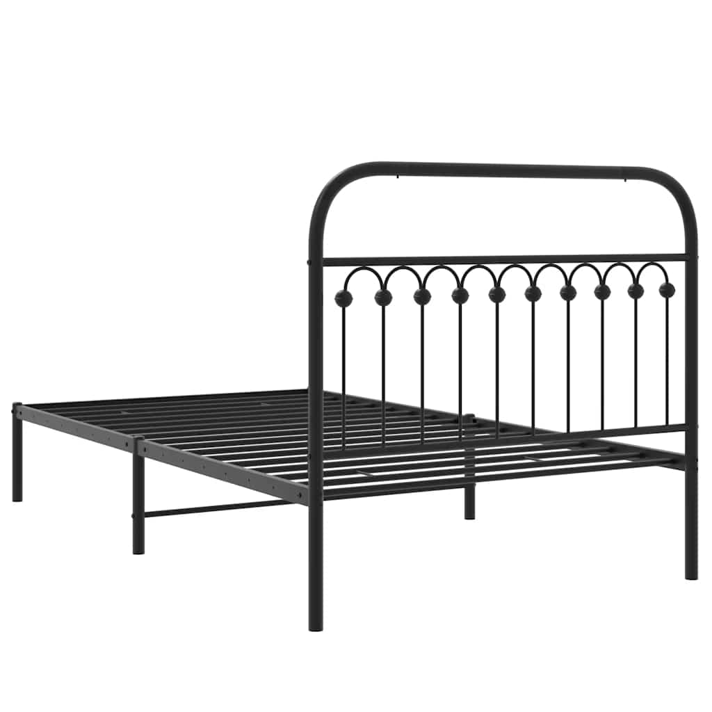vidaXL Metalowa rama łóżka z wezgłowiem, czarna, 107x203 cm