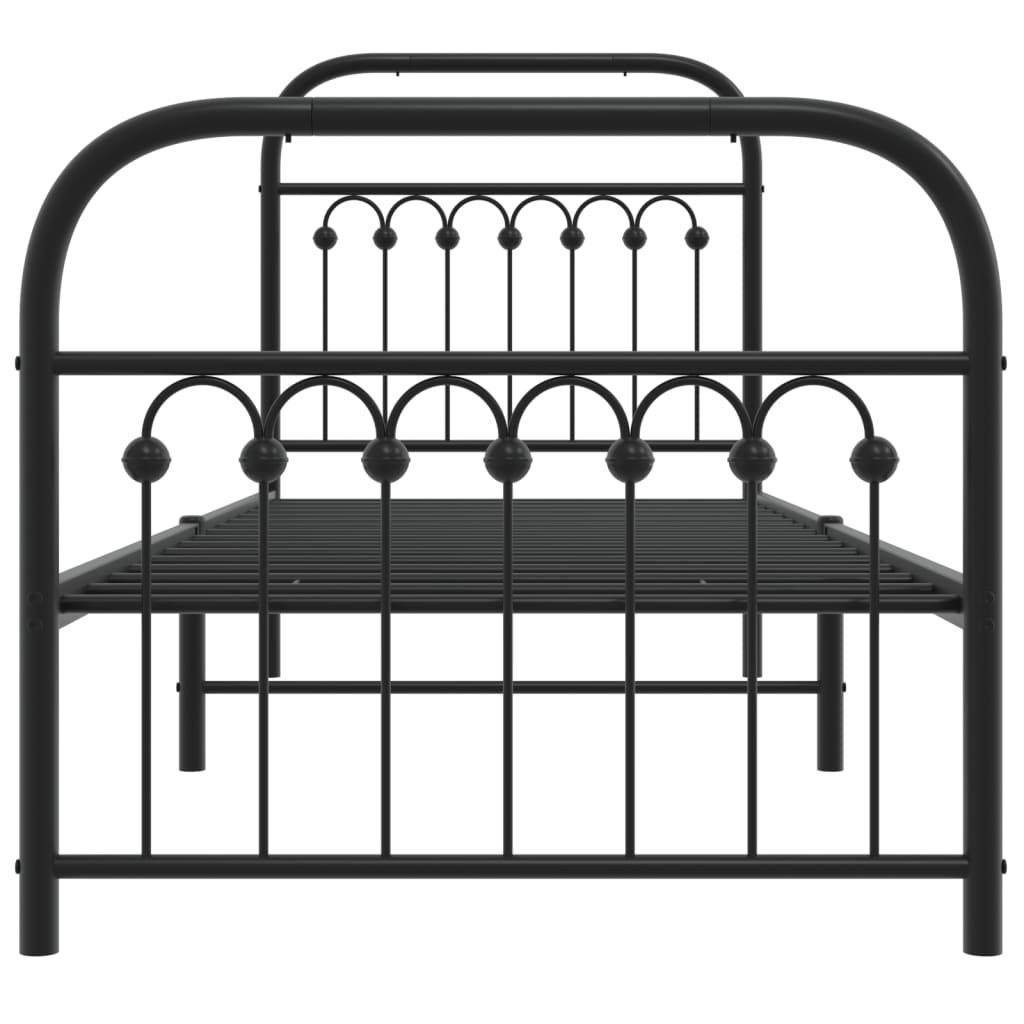 vidaXL Metalowa rama łóżka z wezgłowiem i zanóżkiem, czarna, 75x190 cm