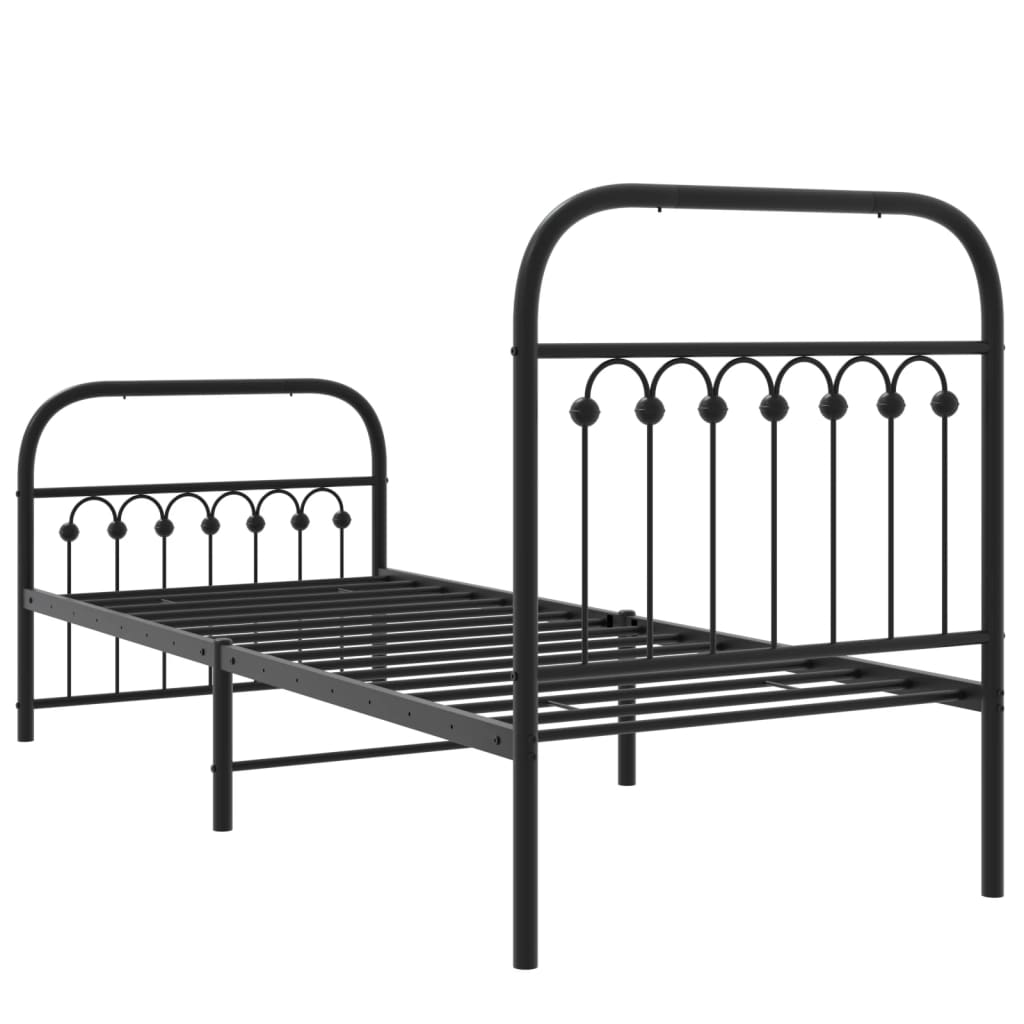 vidaXL Metalowa rama łóżka z wezgłowiem i zanóżkiem, czarna, 75x190 cm