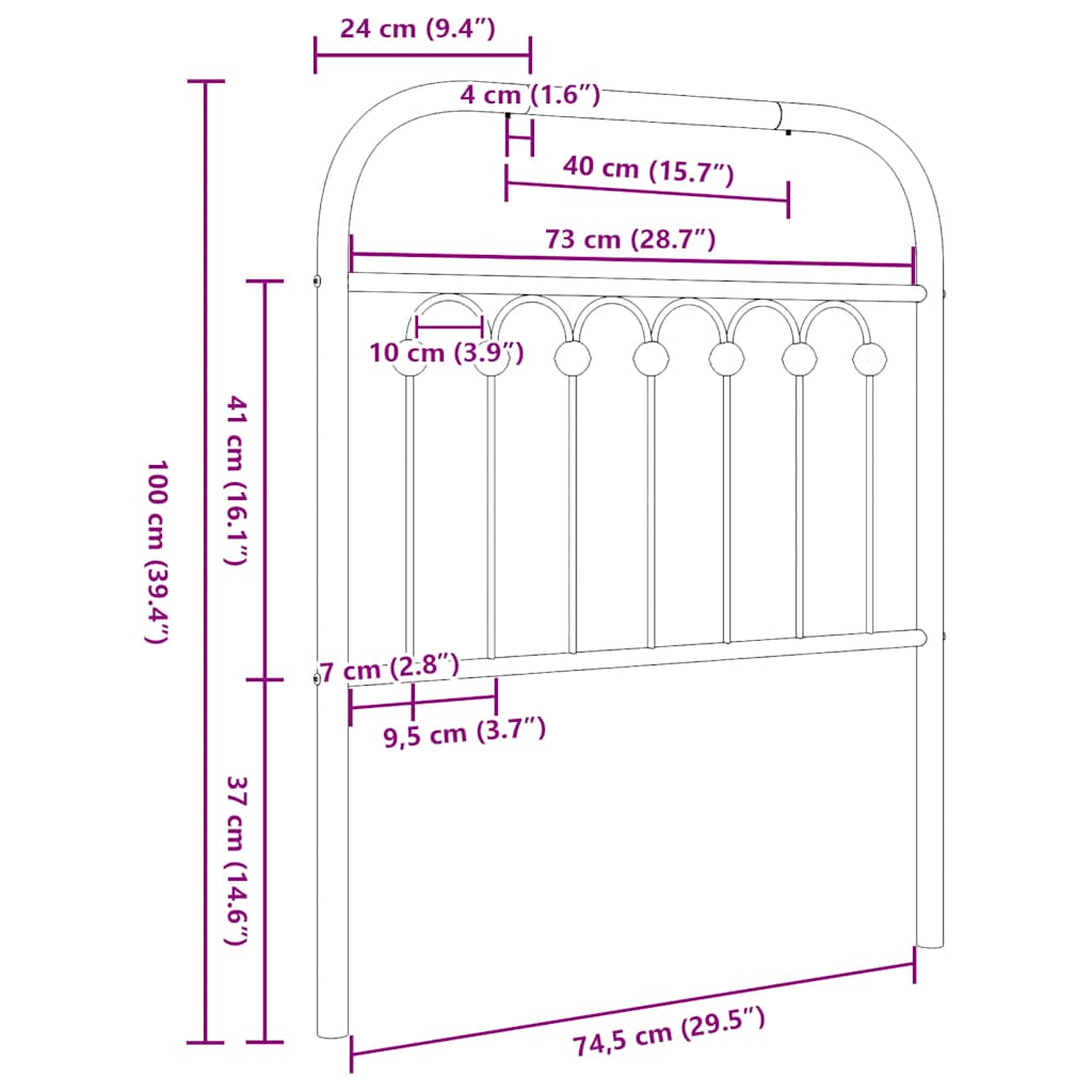 vidaXL Metalowe wymienne wezgłowie, czarne, 75 cm