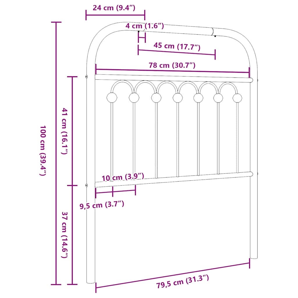 vidaXL Metalowe wymienne wezgłowie, czarne, 80 cm