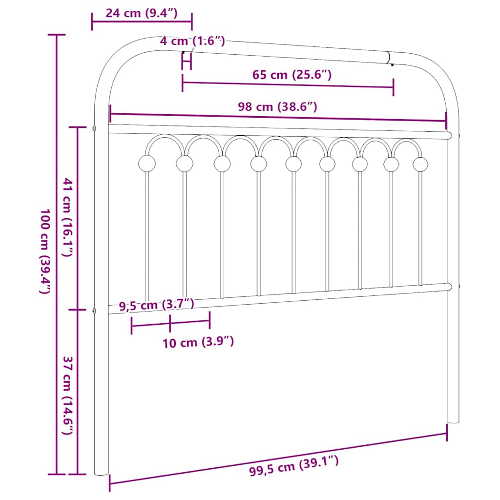 vidaXL Metalowe wymienne wezgłowie, czarne, 100 cm