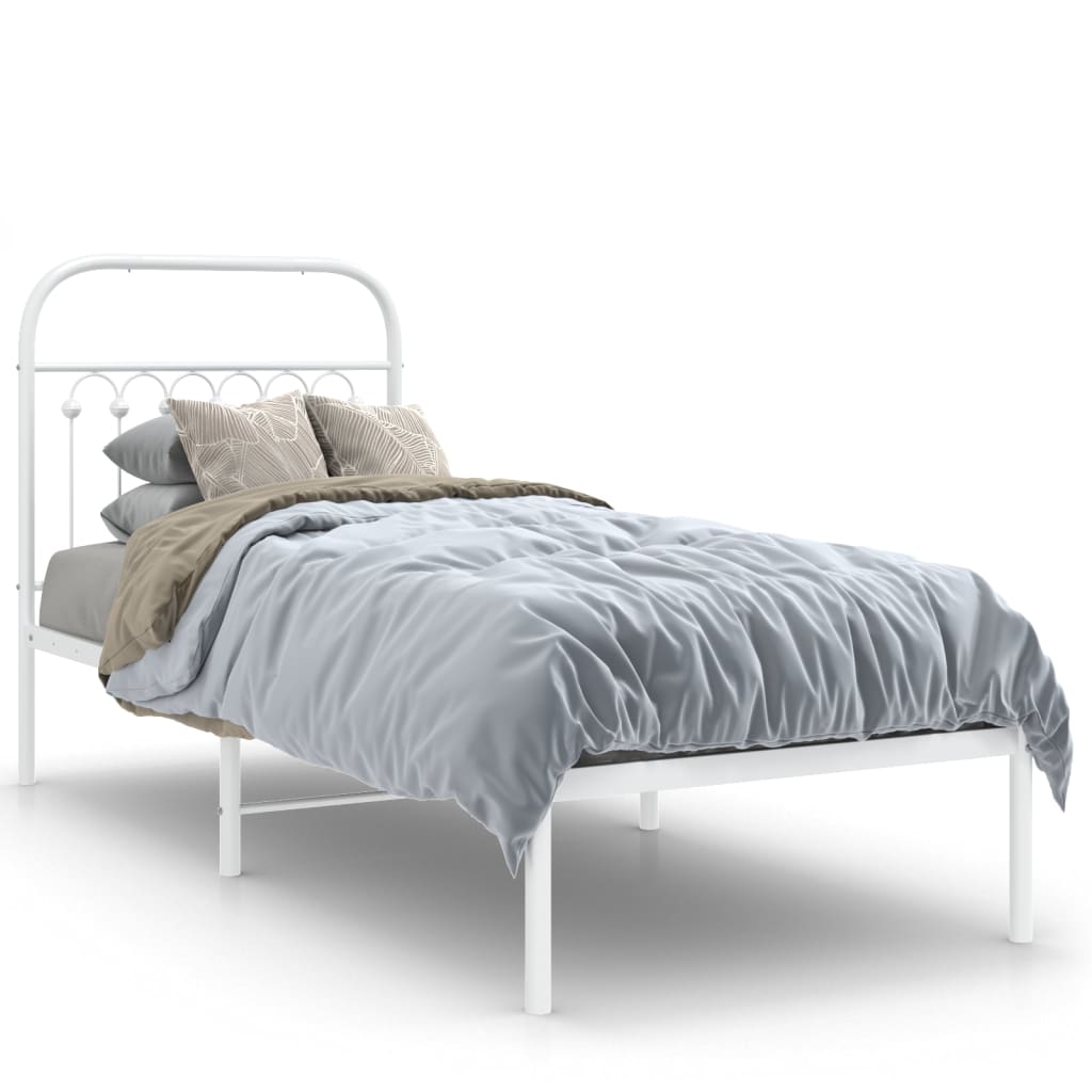 vidaXL Metalowe łóżko z wezgłowiem, bez materaca, białe, 75x190 cm