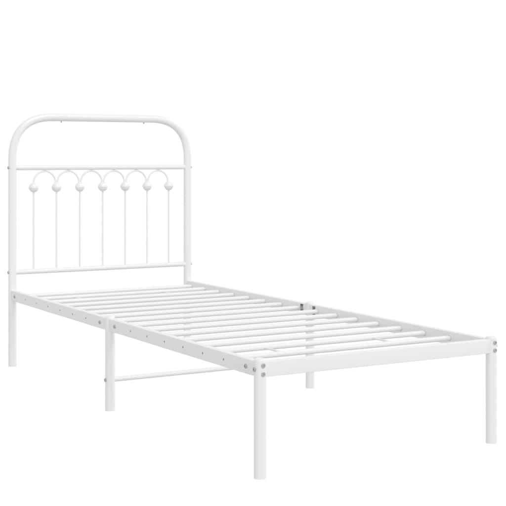 vidaXL Metalowe łóżko z wezgłowiem, bez materaca, białe, 75x190 cm