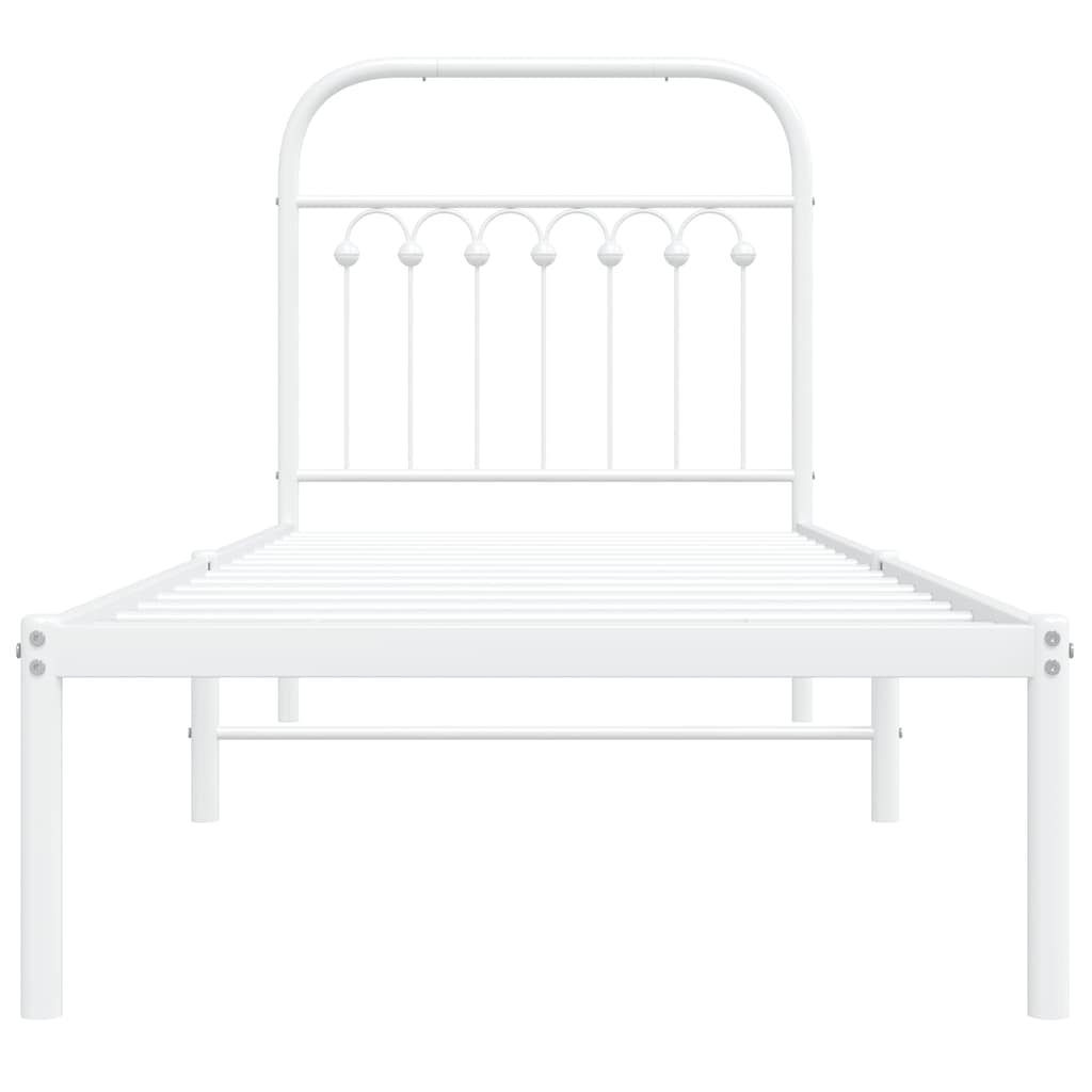 vidaXL Metalowe łóżko z wezgłowiem, bez materaca, białe, 75x190 cm