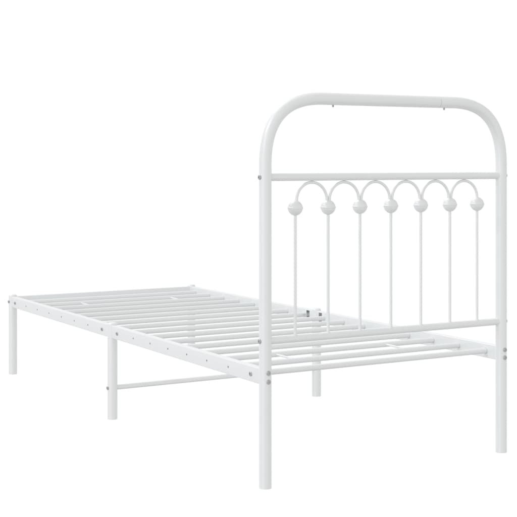 vidaXL Metalowe łóżko z wezgłowiem, bez materaca, białe, 75x190 cm
