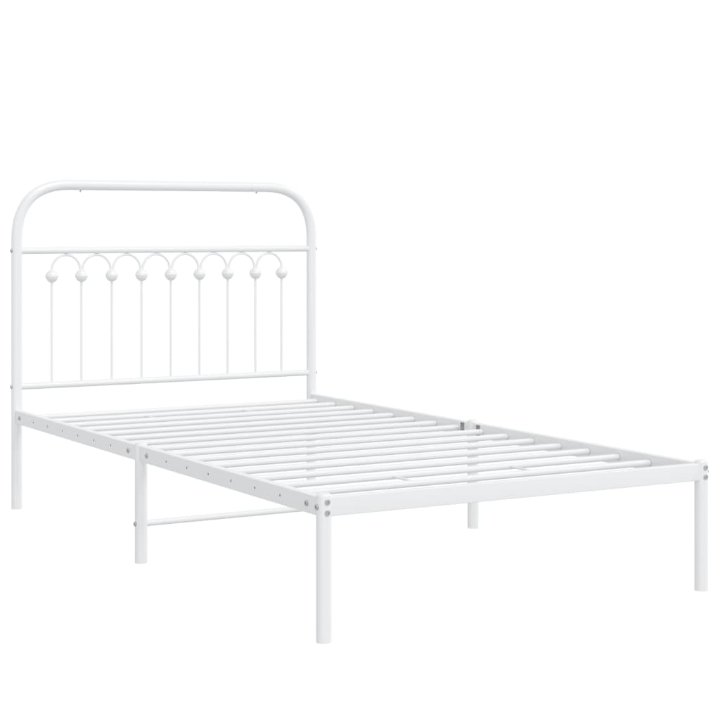 vidaXL Metalowa rama łóżka z wezgłowiem, biała, 100x190 cm
