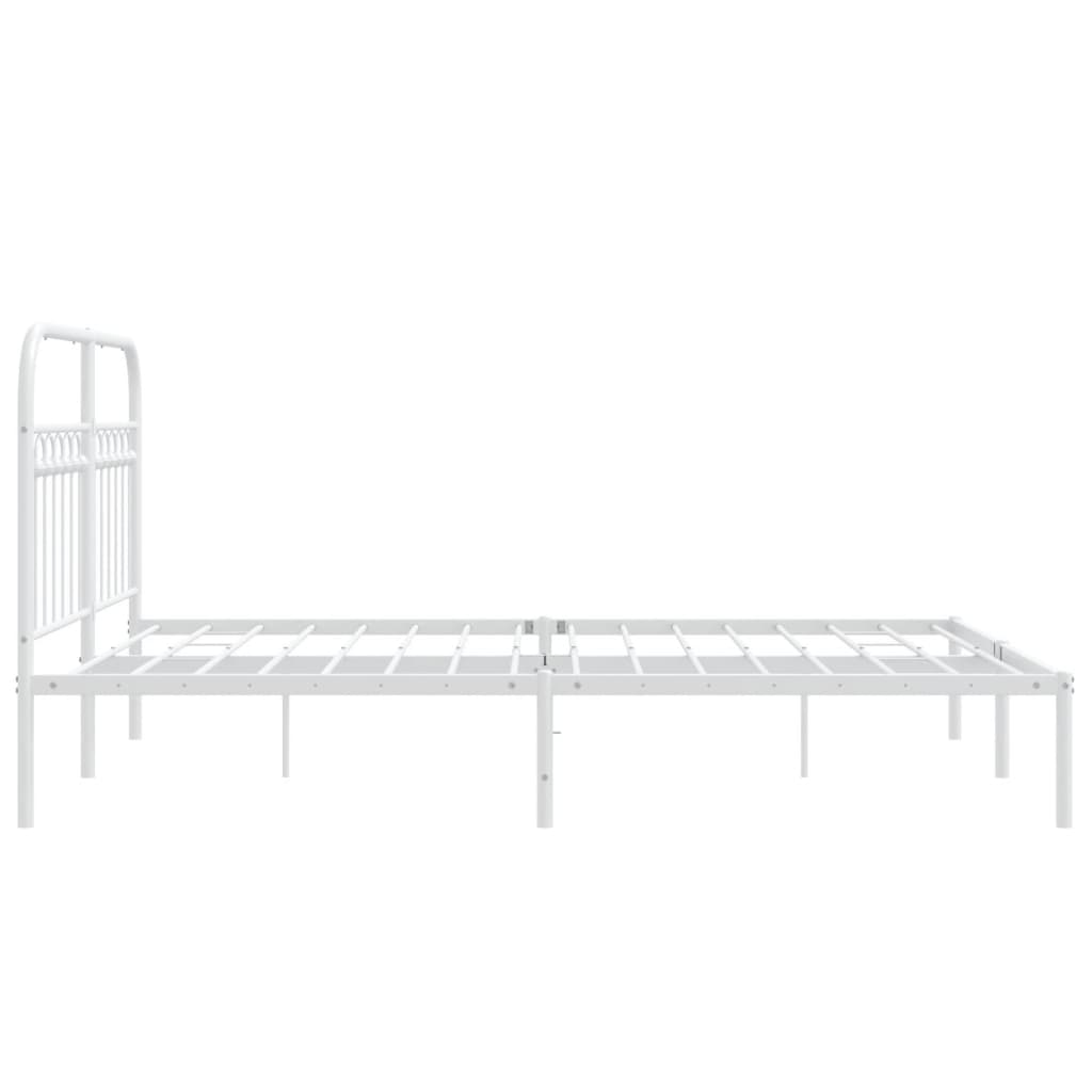 vidaXL Metalowa rama łóżka z wezgłowiem, biała, 135x190 cm