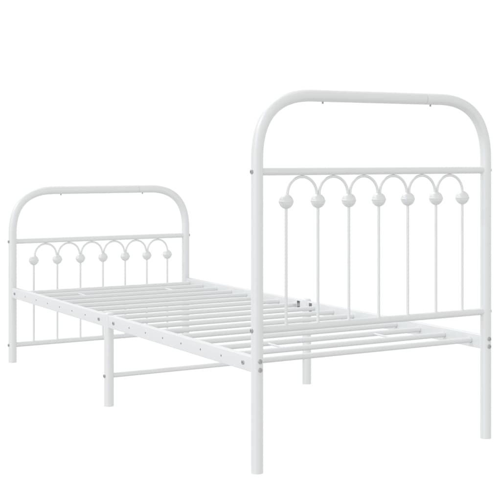vidaXL Metalowa rama łóżka z wezgłowiem i zanóżkiem, biała, 75x190 cm