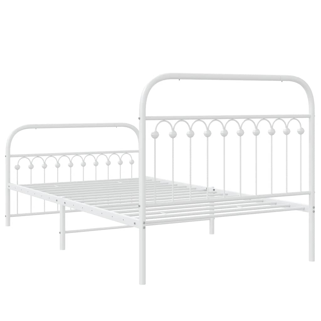 vidaXL Metalowa rama łóżka z wezgłowiem i zanóżkiem, biała, 107x203 cm