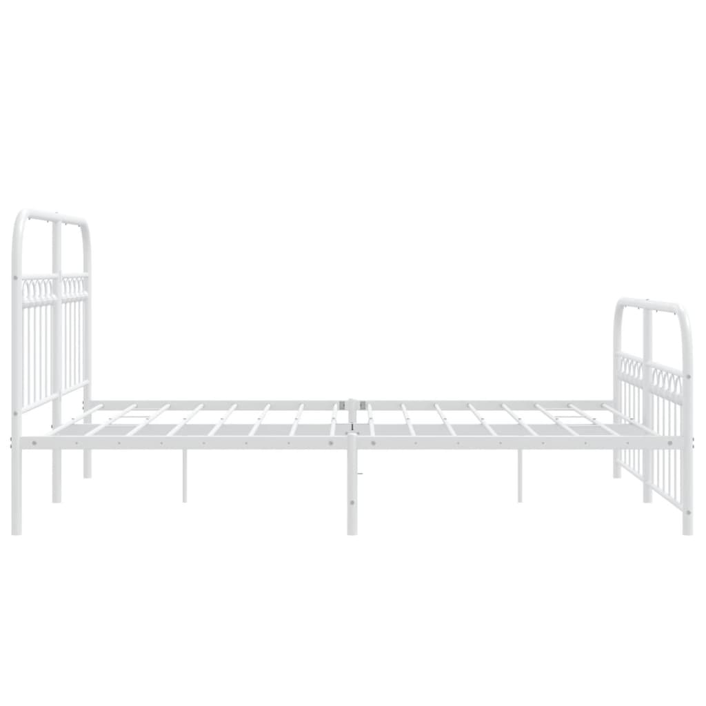 vidaXL Metalowa rama łóżka z wezgłowiem i zanóżkiem, biała, 137x190 cm
