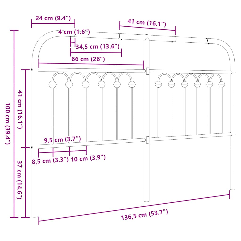 vidaXL Metalowe wymienne wezgłowie, białe, 135 cm