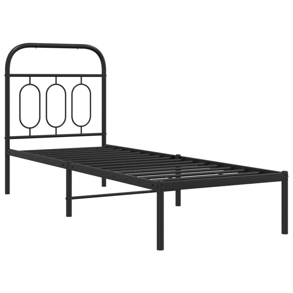 vidaXL Metalowa rama łóżka z wezgłowiem, czarna, 75x190 cm