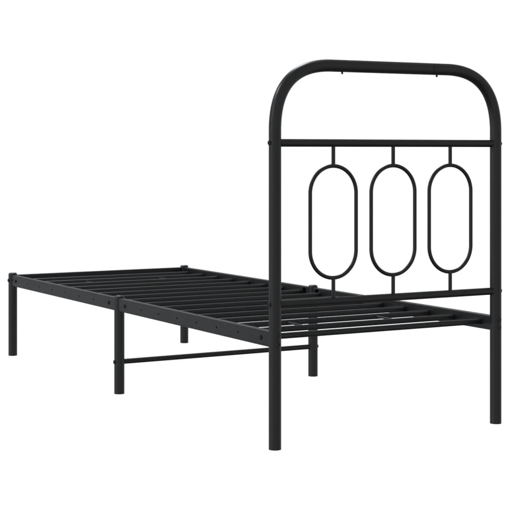 vidaXL Metalowa rama łóżka z wezgłowiem, czarna, 75x190 cm