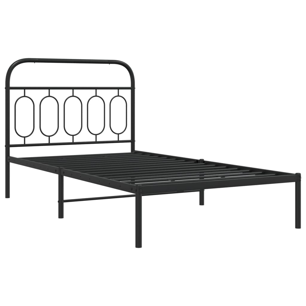 vidaXL Metalowa rama łóżka z wezgłowiem, czarna, 107x203 cm