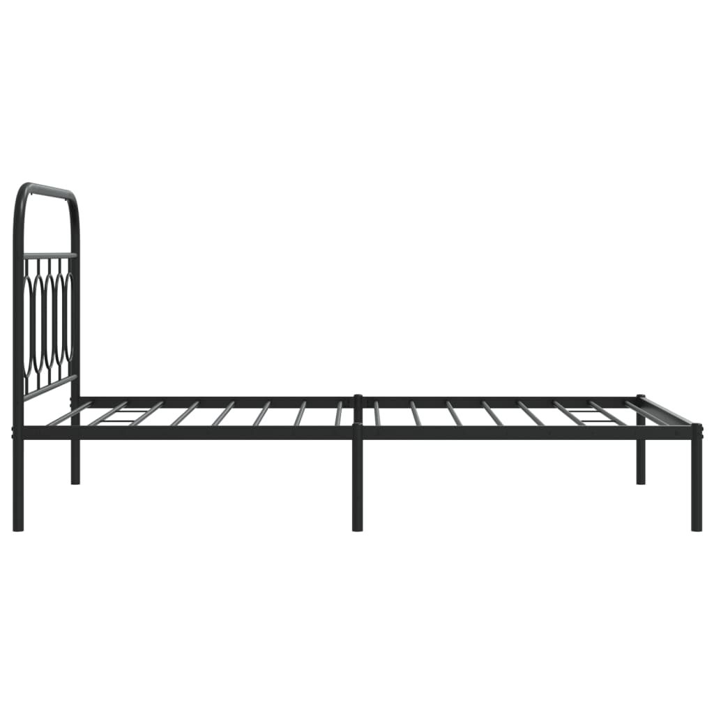 vidaXL Metalowa rama łóżka z wezgłowiem, czarna, 107x203 cm