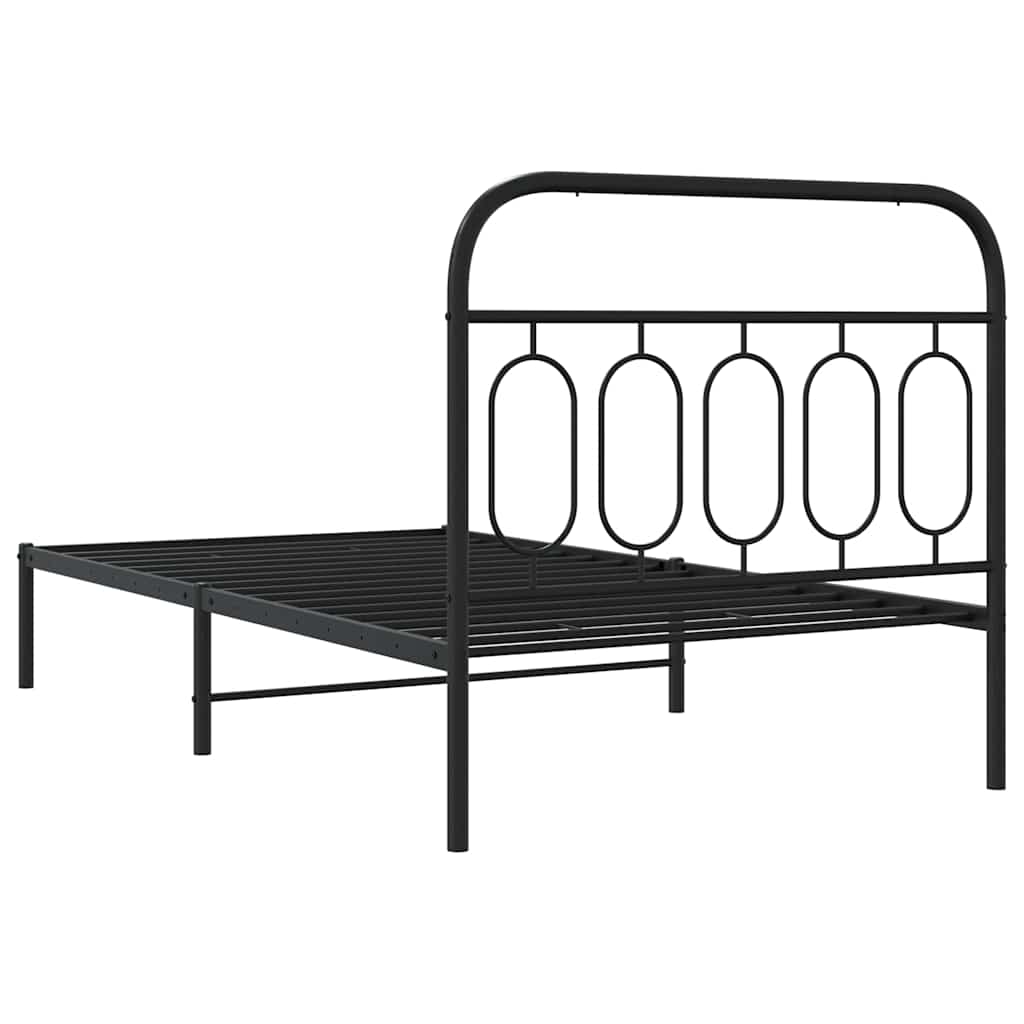vidaXL Metalowa rama łóżka z wezgłowiem, czarna, 107x203 cm