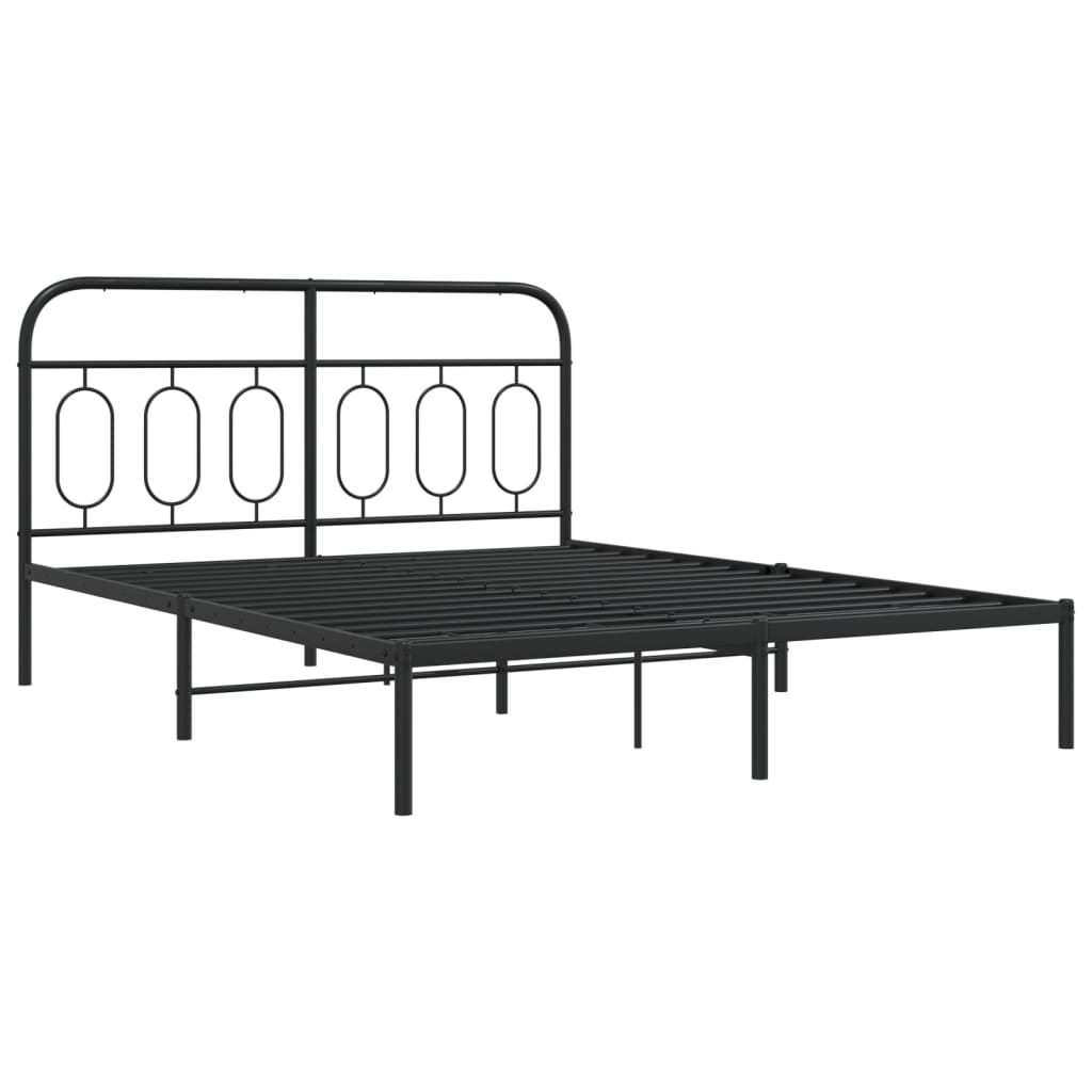 vidaXL Metalowa rama łóżka z wezgłowiem czarna, 140x200 cm
