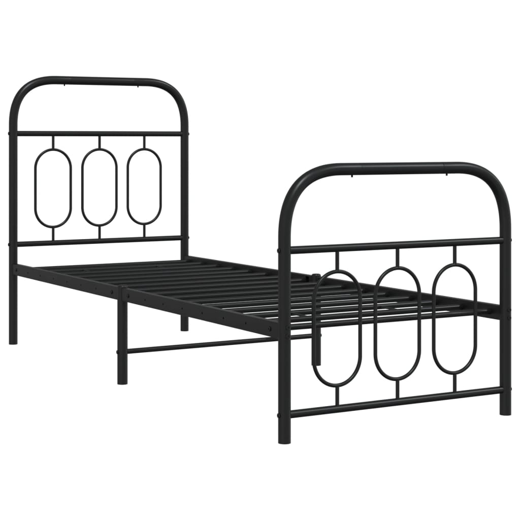 vidaXL Metalowa rama łóżka z wezgłowiem i zanóżkiem, czarna, 75x190 cm
