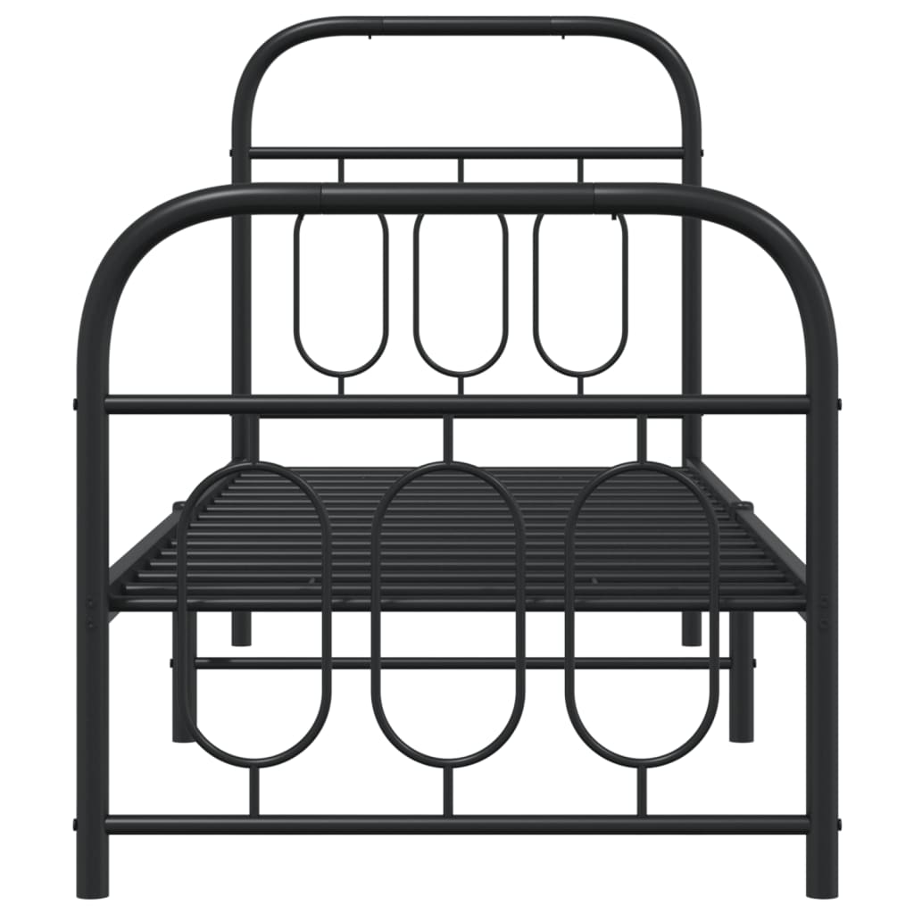 vidaXL Metalowa rama łóżka z wezgłowiem i zanóżkiem, czarna, 75x190 cm