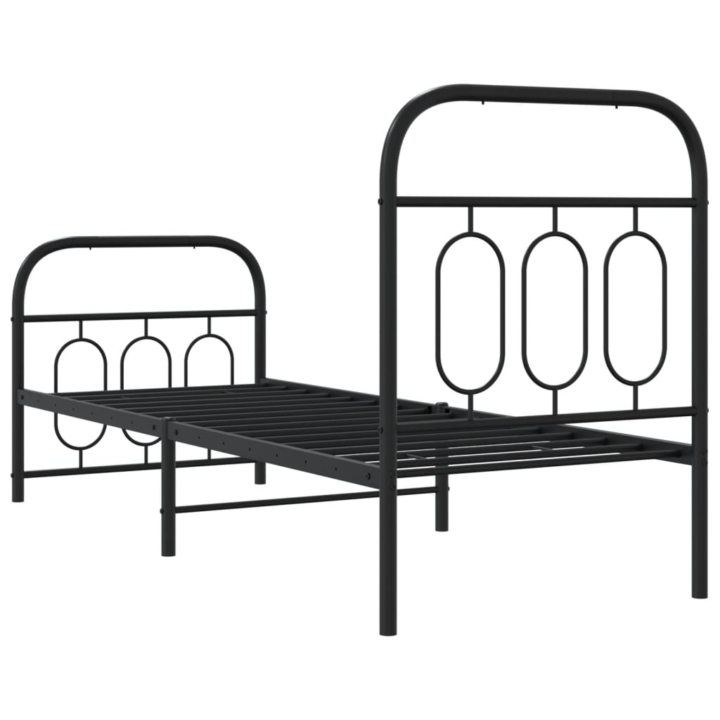 vidaXL Metalowa rama łóżka z wezgłowiem i zanóżkiem, czarna, 75x190 cm
