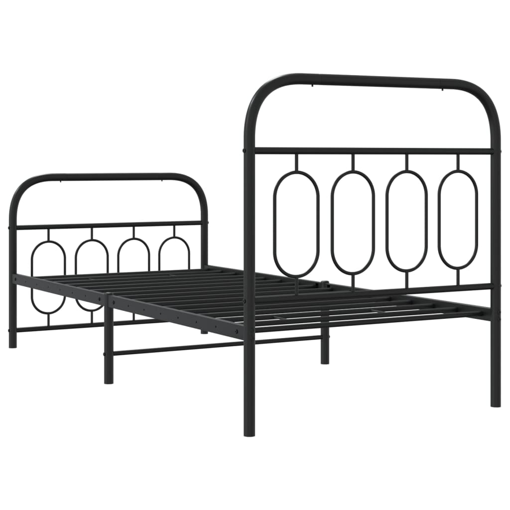vidaXL Metalowa rama łóżka z wezgłowiem i zanóżkiem, czarna, 90x200 cm