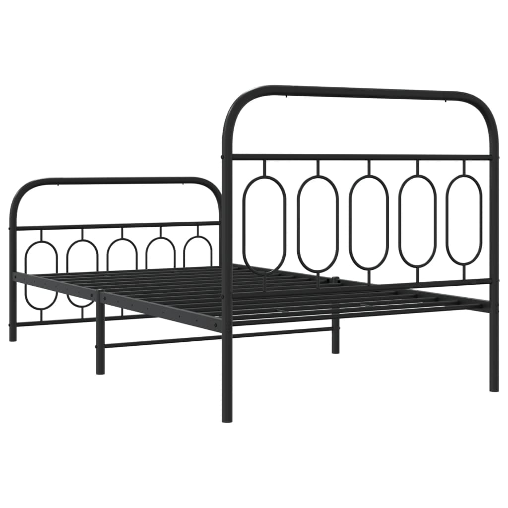 vidaXL Metalowa rama łóżka z wezgłowiem i zanóżkiem, czarna, 107x203cm