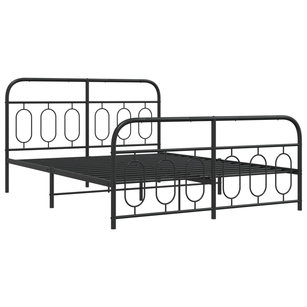 vidaXL Metalowa rama łóżka z wezgłowiem i zanóżkiem, czarna, 135x190cm