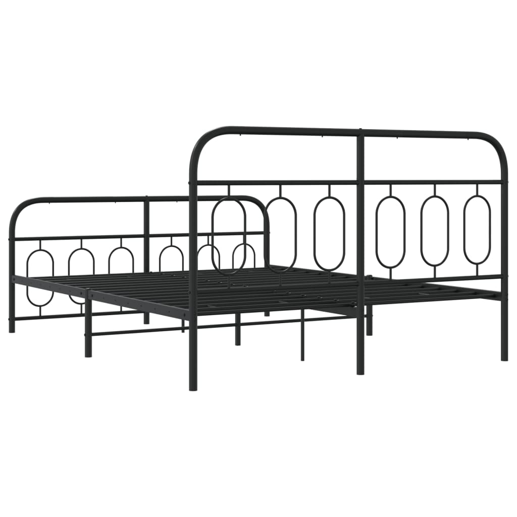 vidaXL Metalowa rama łóżka z wezgłowiem i zanóżkiem, czarna, 135x190cm