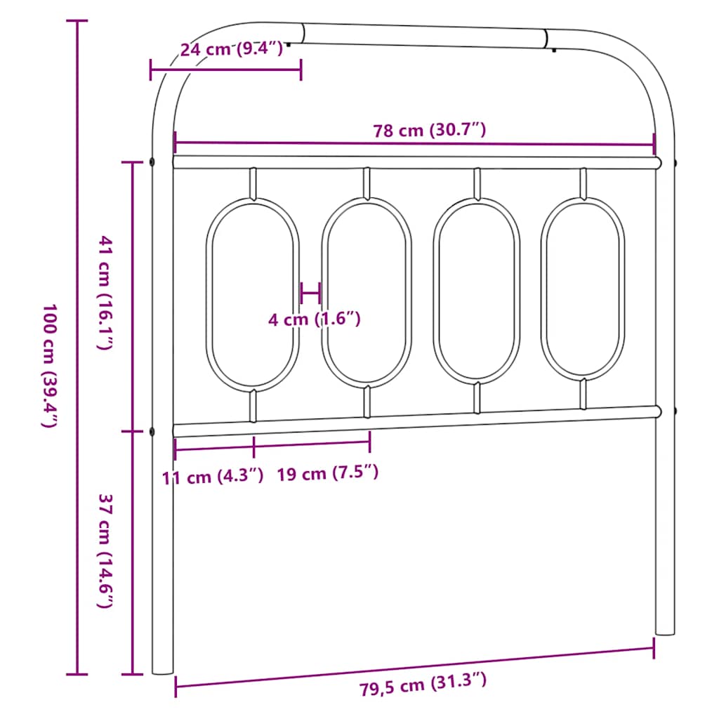 vidaXL Metalowe wymienne wezgłowie, czarne, 80 cm