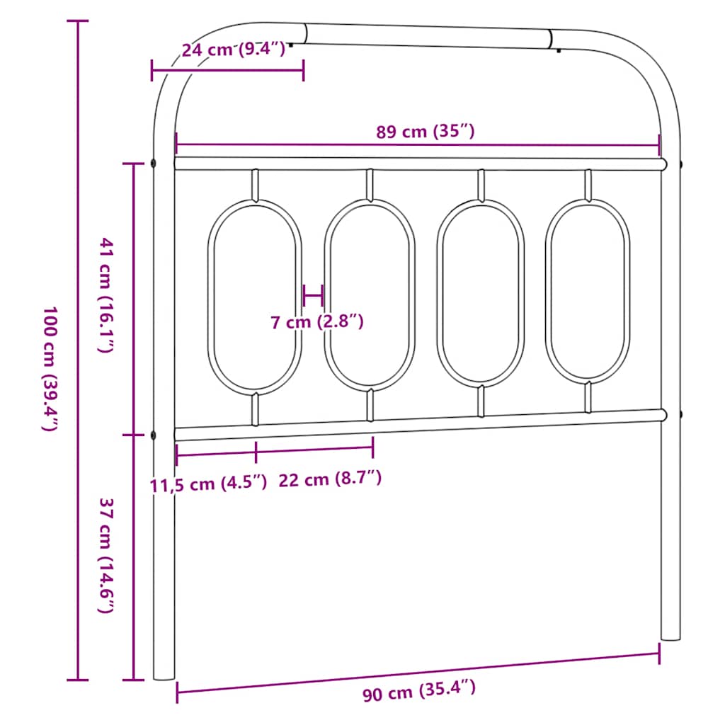 vidaXL Metalowe wymienne wezgłowie, czarne, 90 cm
