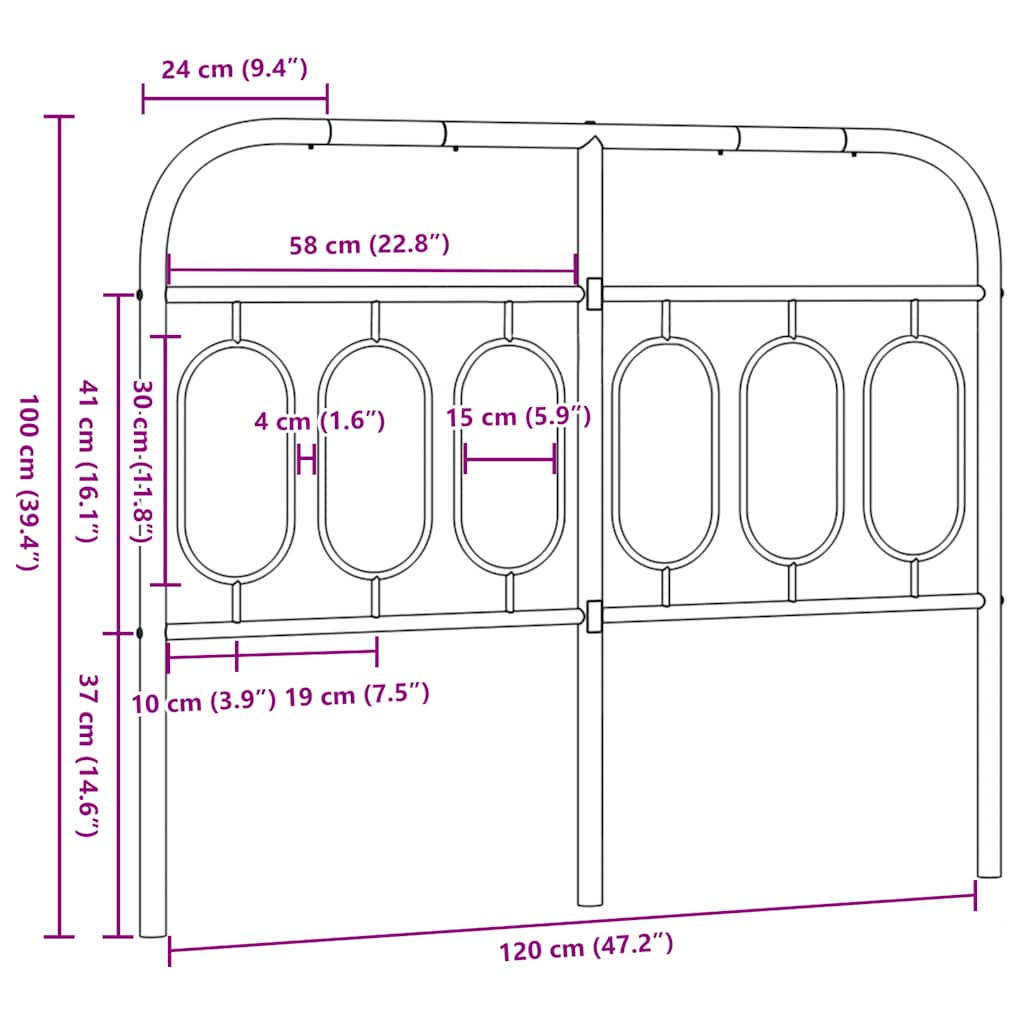 vidaXL Metalowe wymienne wezgłowie, czarne, 120 cm