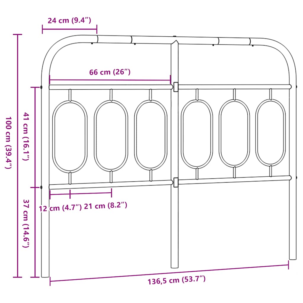 vidaXL Metalowe wymienne wezgłowie, czarne, 137 cm
