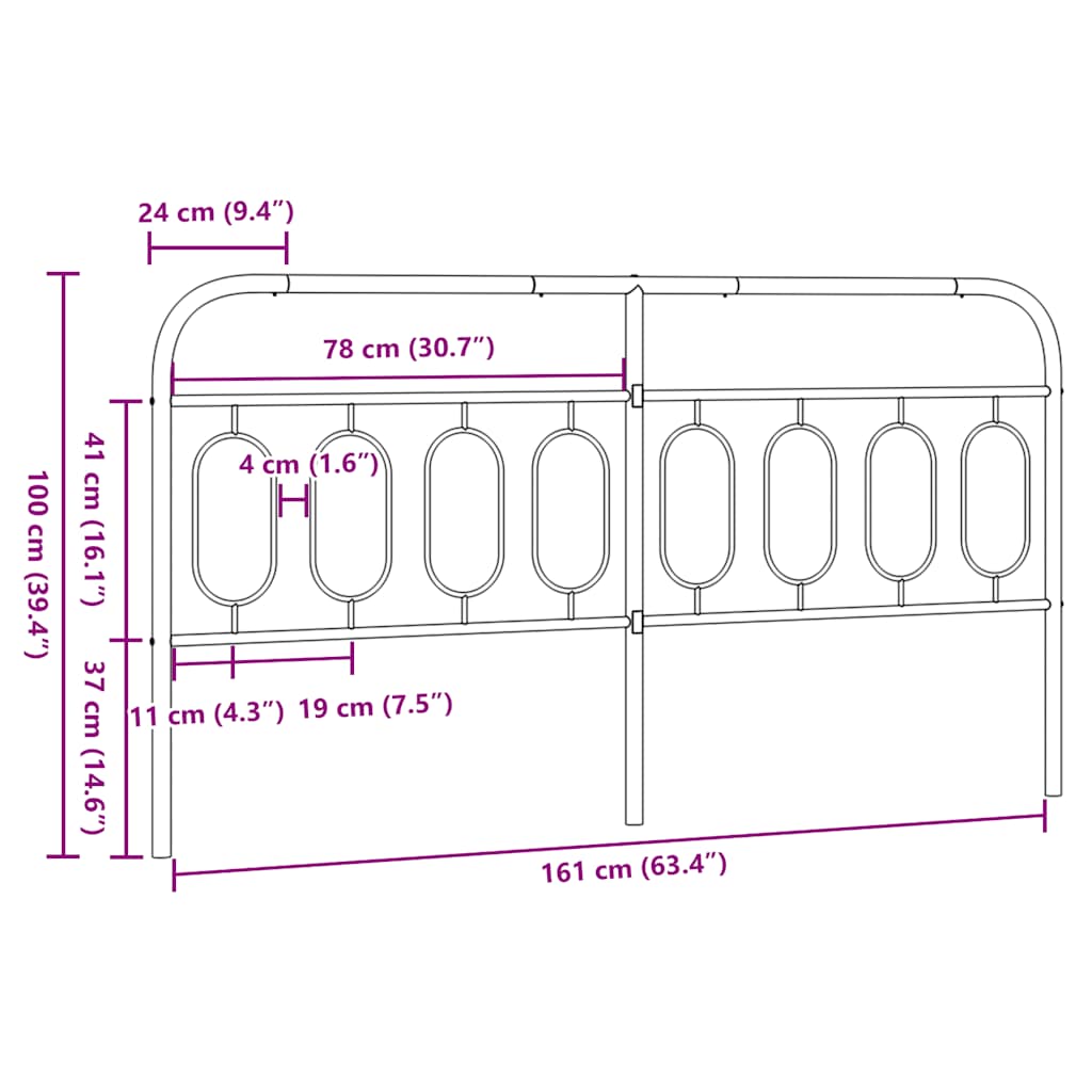 vidaXL Metalowe wymienne wezgłowie, czarne, 160 cm